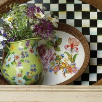 Flower Market Large Rattan & Enamel Tray - White