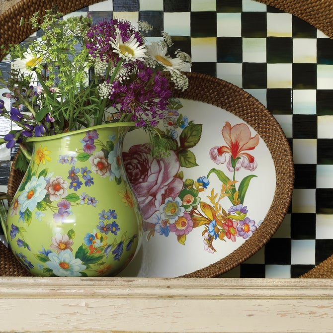 Flower Market Large Rattan & Enamel Tray - White image number 4
