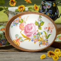 Flower Market Large Rattan & Enamel Tray - White