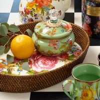 Flower Market Large Rattan & Enamel Tray - White