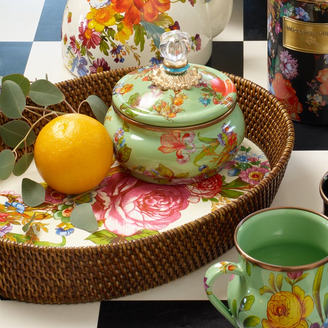 Flower Market Large Rattan & Enamel Tray - White image number 3
