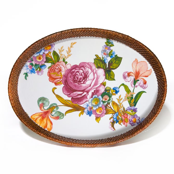 Flower Market Large Rattan & Enamel Tray - White image number 0