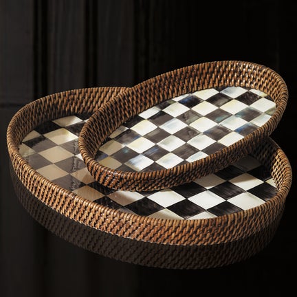 Courtly Check Rattan & Enamel Large Serving Tray