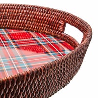 Tartan Enamel & Rattan Tray