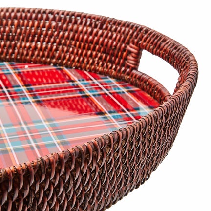 Tartan Red Rattan Party Serving Tray