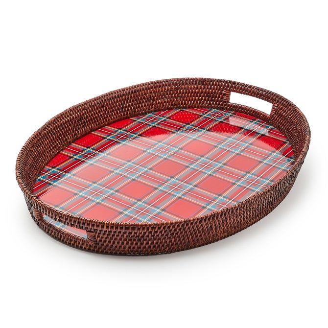 Tartan Enamel & Rattan Tray image number 1