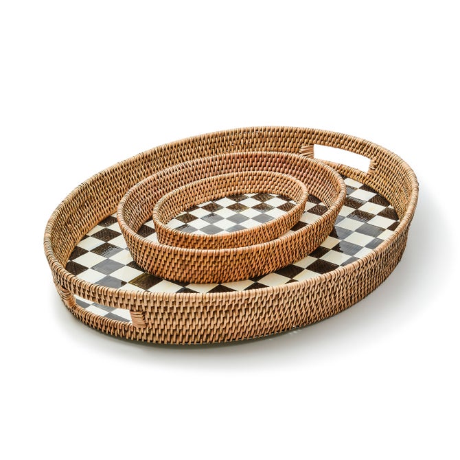 Courtly Check Enamel & Rattan Party Tray image number 1