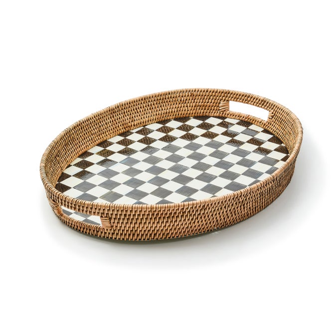 Courtly Check Enamel & Rattan Party Tray image number 0