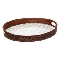 Sterling Check Rattan & Enamel Party Serving Tray
