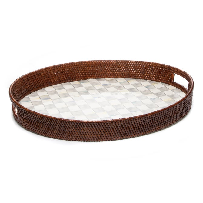 Sterling Check Rattan & Enamel Party Serving Tray image number 2