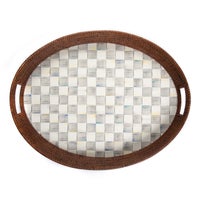Sterling Check Rattan & Enamel Party Serving Tray