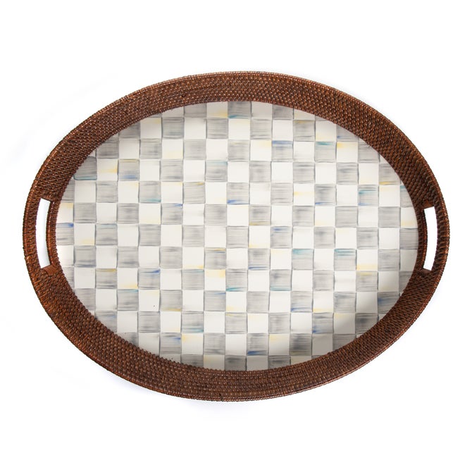 Sterling Check Rattan & Enamel Party Serving Tray image number 0