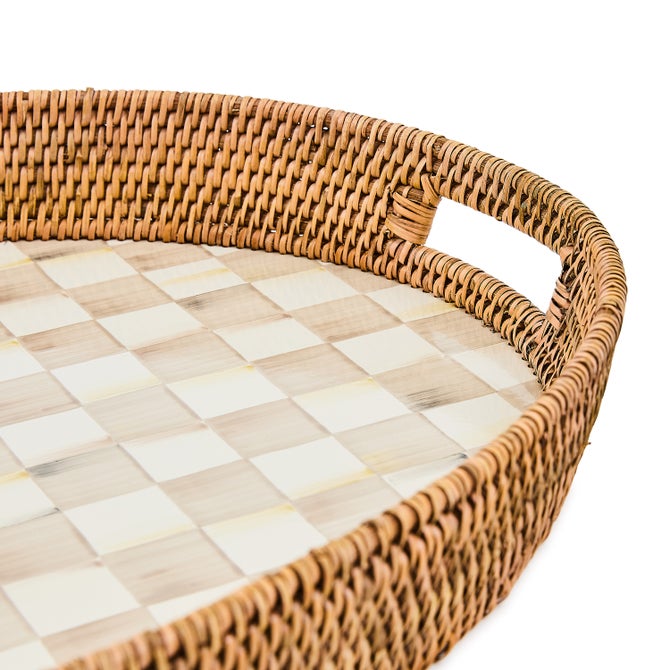 Mocha Check Enamel & Rattan Party Tray image number 2