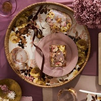 Wild Rose White Enamel & Rattan Round Serving Tray