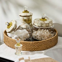 Wild Rose Brown Enamel & Rattan Round Serving Tray