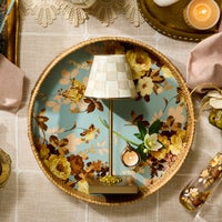 Floral Enamel & Rattan Tray
