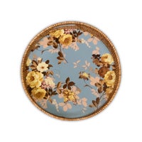 Floral Enamel & Rattan Tray
