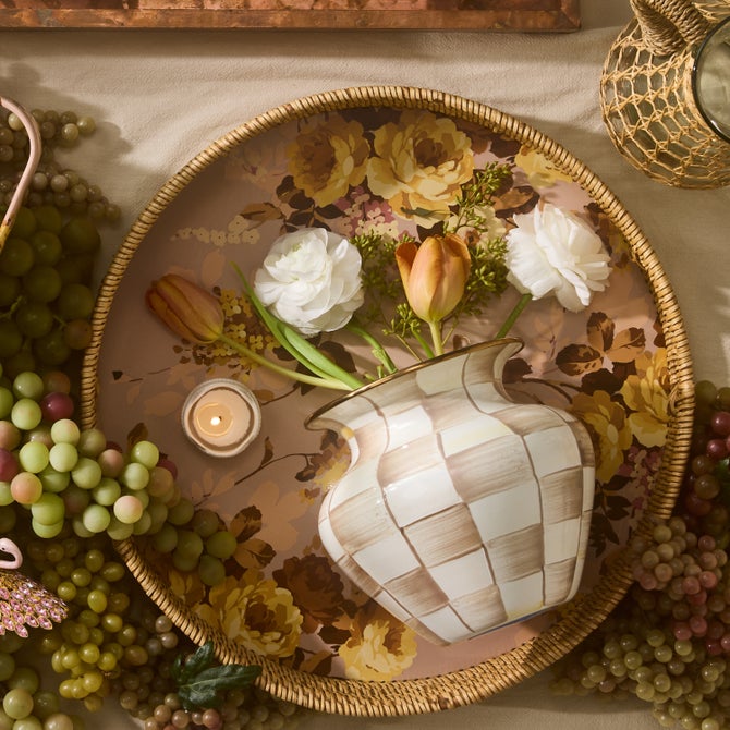 Floral Enamel & Rattan Tray image number 1