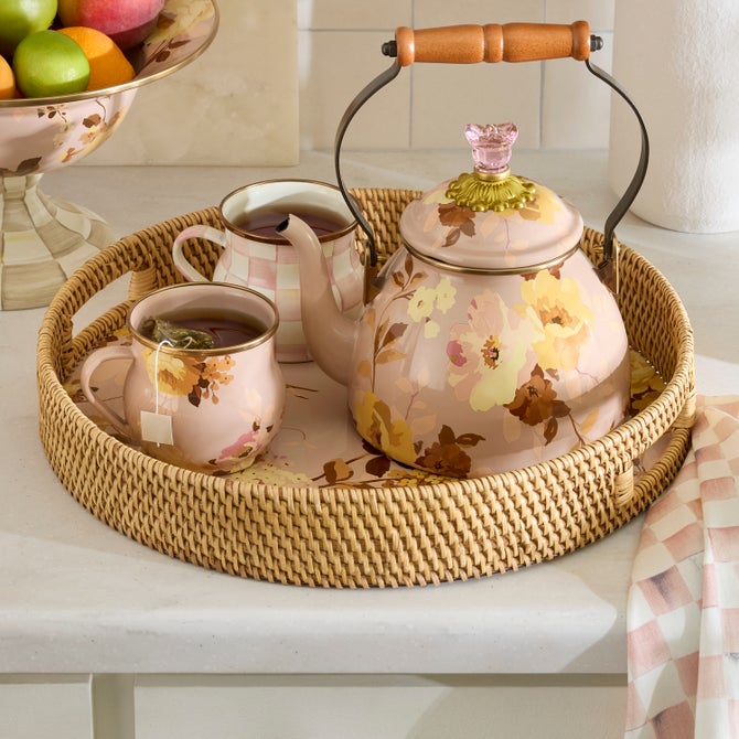 Floral Enamel & Rattan Tray image number 2