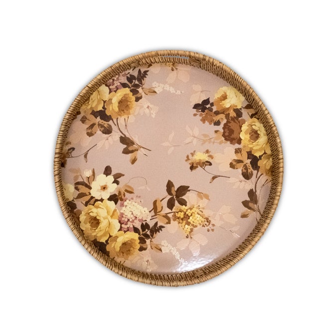 Floral Enamel & Rattan Tray image number 0