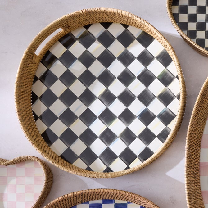 Courtly Check Enamel & Rattan Round Serving Tray image number 1
