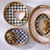 Courtly Check Enamel & Rattan Round Serving Tray