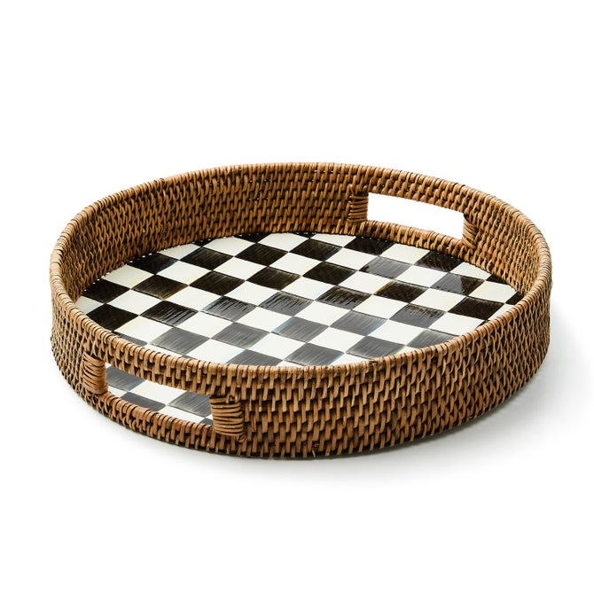 Courtly Check Enamel & Rattan Round Serving Tray image number 0