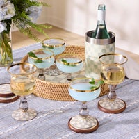 Sterling Check Enamel & Rattan Round Serving Tray