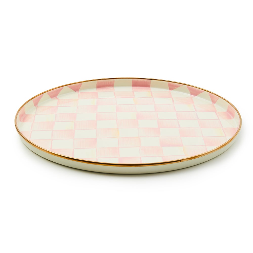 Check Enamelware Round Tray - Rosy Check mackenzie-childs Panama imagen 1
