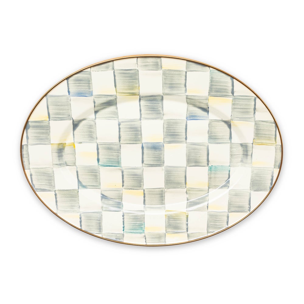 Check Enamel Oval Platter - Sterling Check, Small mackenzie-childs Panama imagen 1