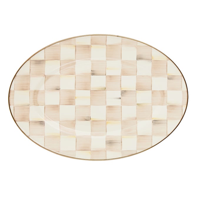 Mocha Check Small Oval Platter image number 0