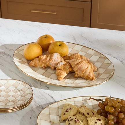 Mocha Check Medium Oval Platter
