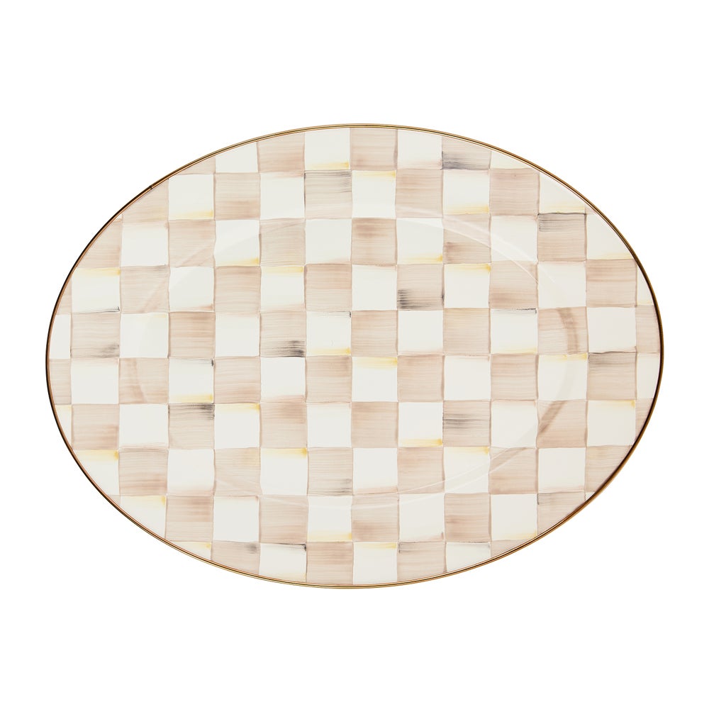 Check Enamel Oval Platter - Mocha Check, Medium mackenzie-childs Panama imagen 1
