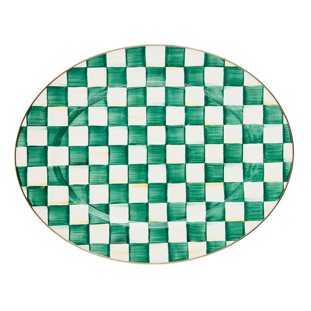 Emerald Check Large Oval Platter mackenzie-childs Panama imagen 1