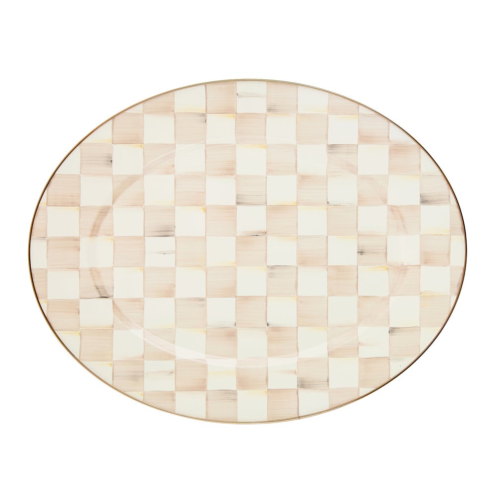Check Enamel Oval Platter - Mocha Check, Large mackenzie-childs Panama imagen 1