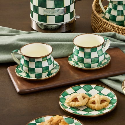 Emerald Check Espresso Cup & Saucer Set