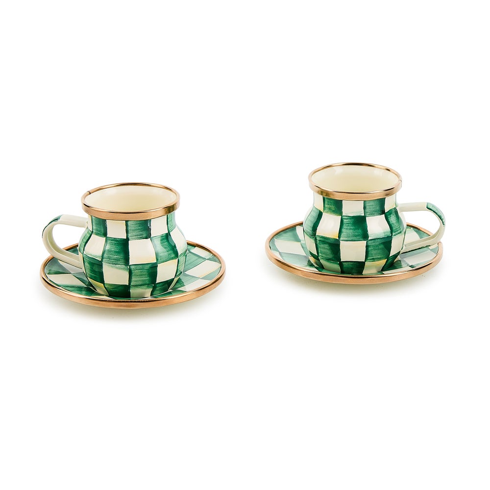 Emerald Check Espresso Cup & Saucer Set mackenzie-childs Panama imagen 1