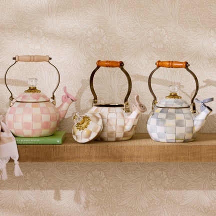 Mocha Check Whistling Tea Kettle