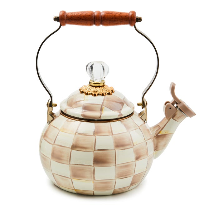 Mocha Check Whistling Tea Kettle image number 0