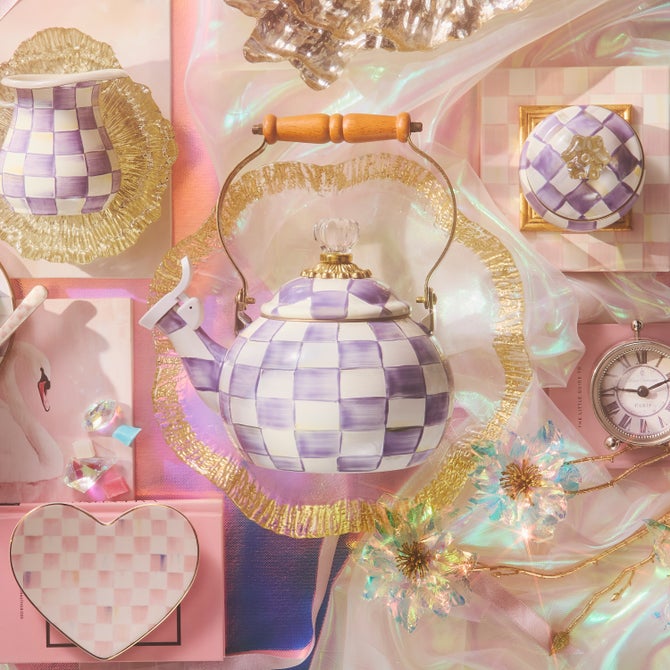 Violet Check Whistling Tea Kettle image number 1