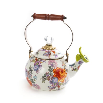 White Flower Market Whistling Tea Kettle