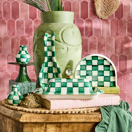 Emerald Check Enamel Napkin Holder