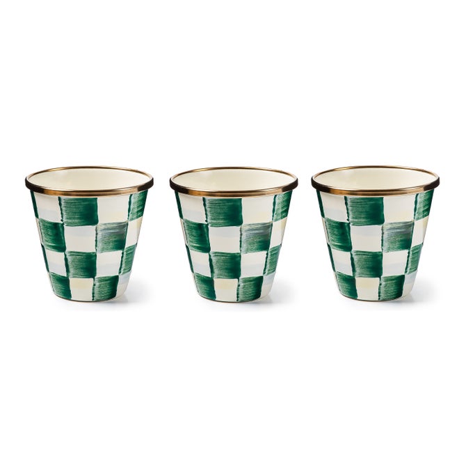 Emerald Check Herb Pots, Set of 3 image number 0