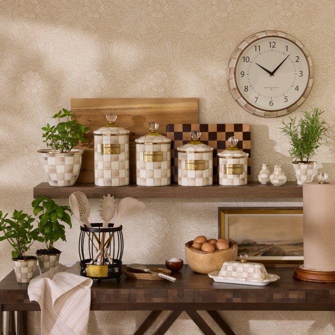 Mocha Check Herb Pots, Set of 3 image number 4