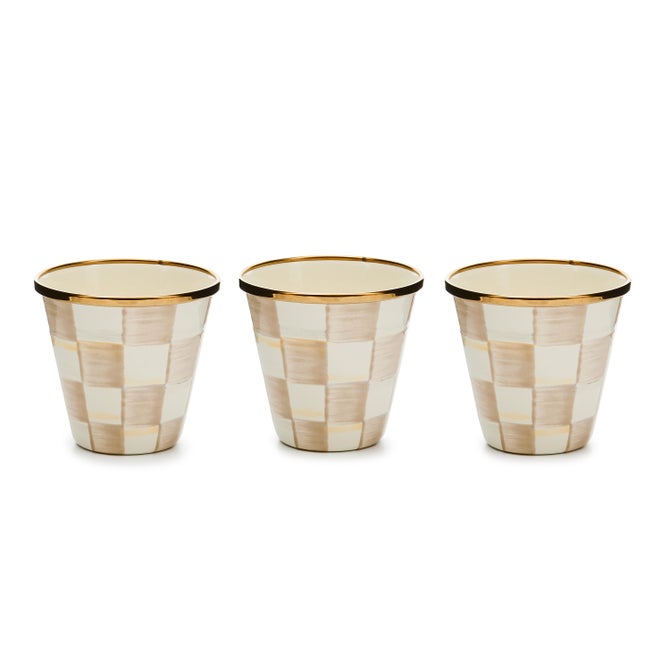 Mocha Check Herb Pots, Set of 3 image number 0