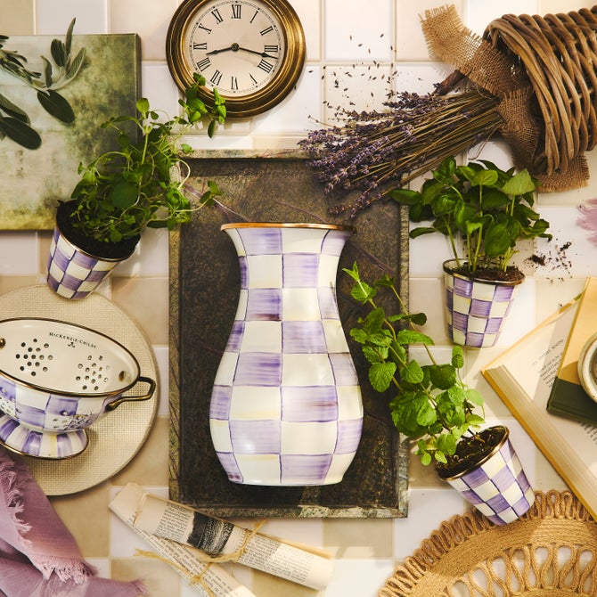 Violet Check Herb Pots, Set of 3 image number 1