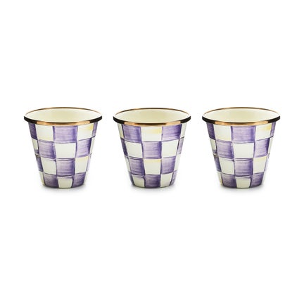 Violet Check Herb Pots, Set of 3