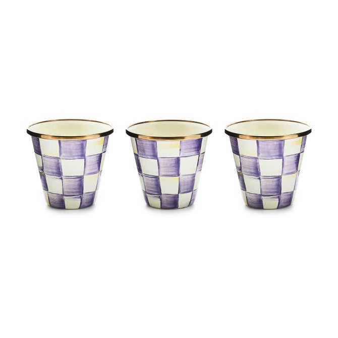 Violet Check Herb Pots, Set of 3 image number 0