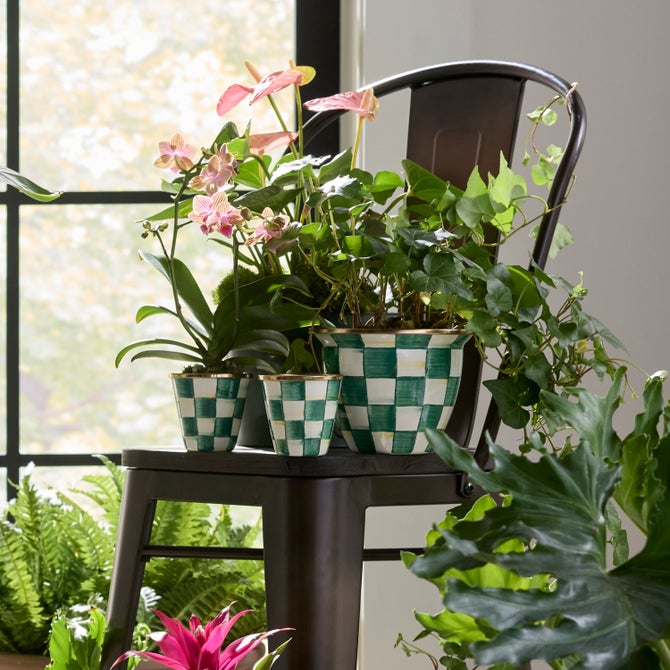 Emerald Check Large Flower Pot image number 1