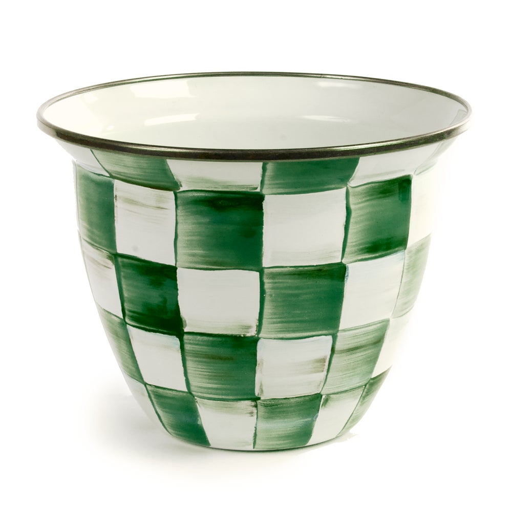 Enamel Check Large Flower Pot - Emerald Check mackenzie-childs Panama imagen 1